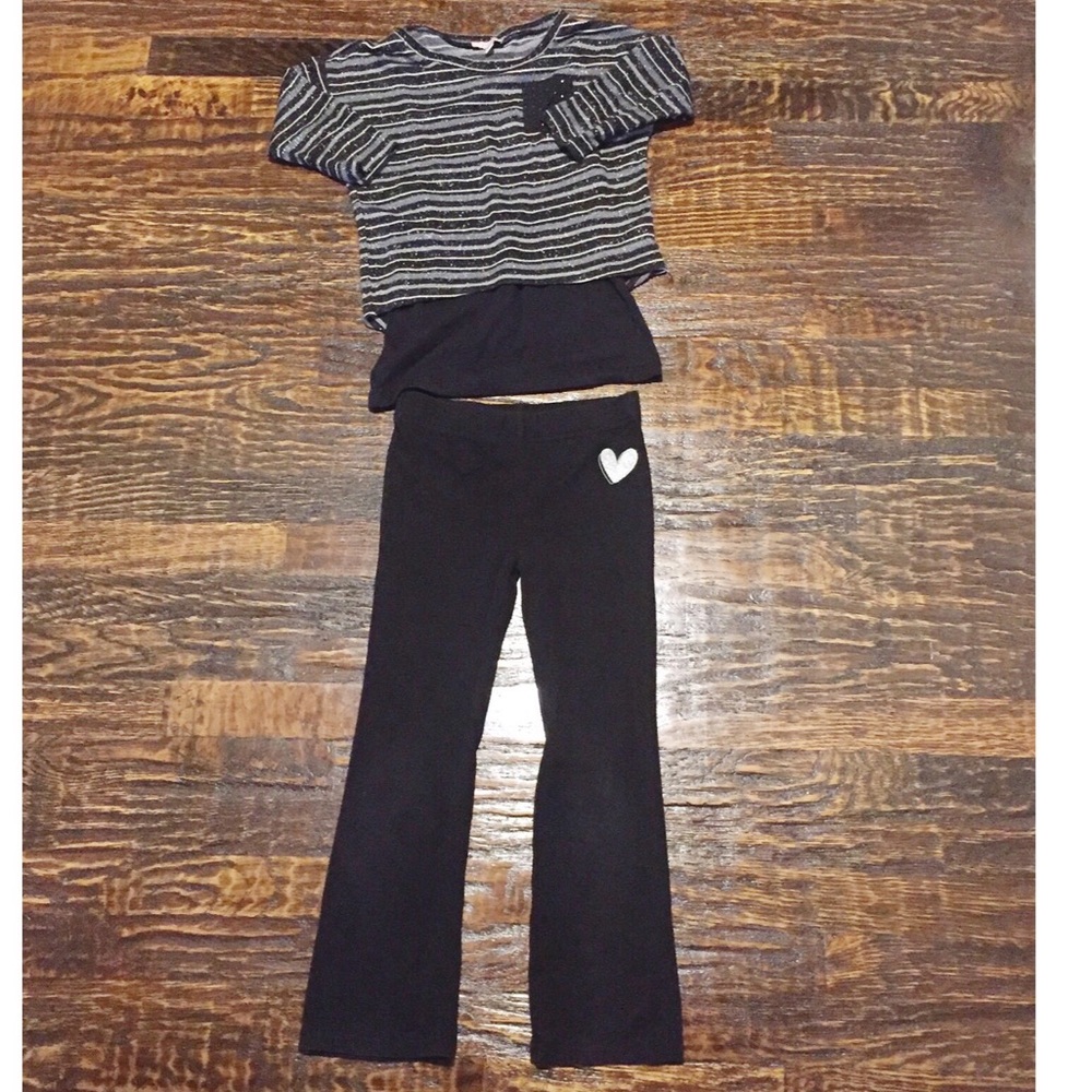 Shimmery Striped Shirt - Attached Camisole & Black Leggings - Size Small